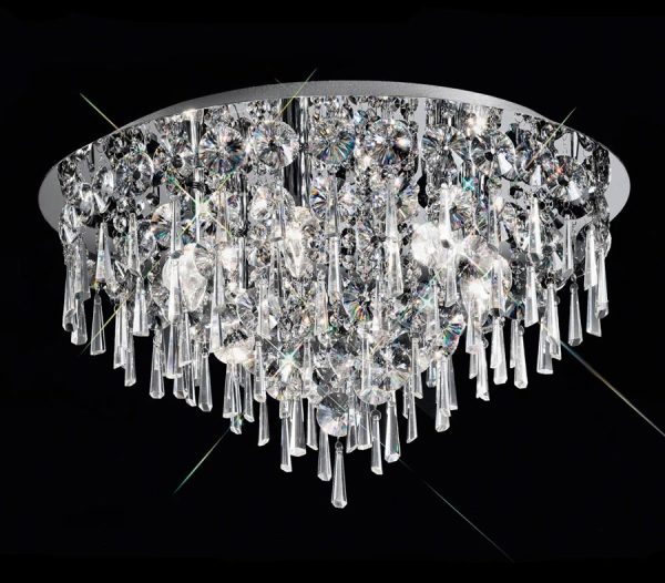 Luxury 6 Lamp 50cm Flush Bathroom Ceiling Light Chrome Crystal IP44