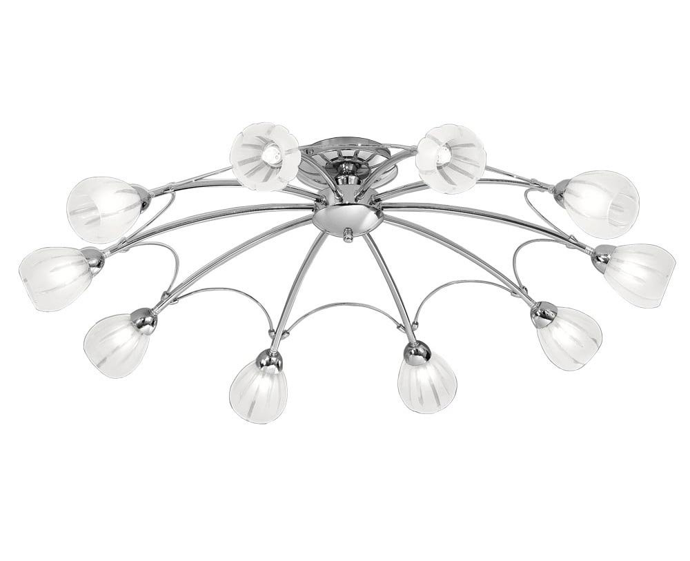 Large 10 Light Flush Mount Low Ceiling Light Chrome Frosted Glass