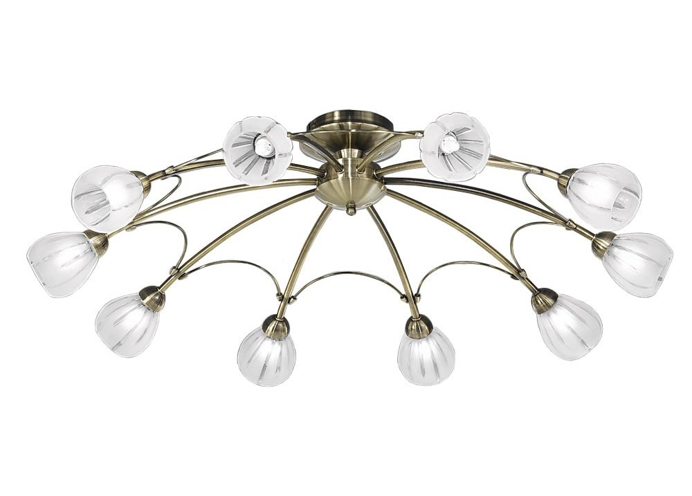 Large 10 Light Flush Mount Low Ceiling Light Bronze Frosted Glass