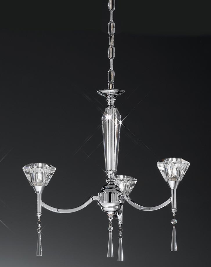 Classic 3 Arm Chandelier Polished Chrome Crystal Glass Shades Drops