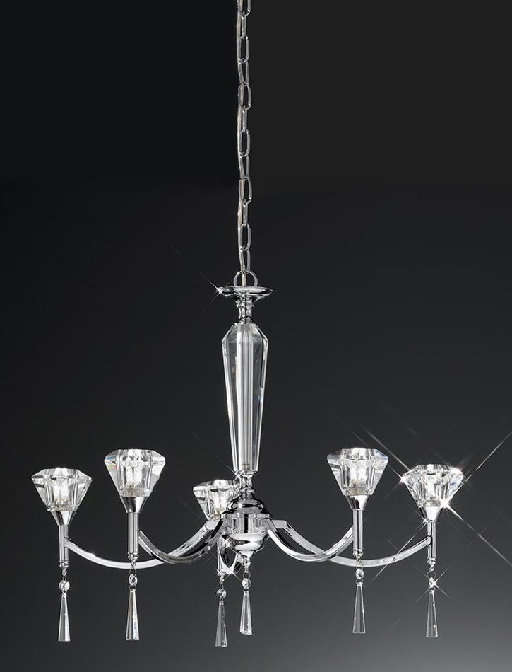 Classic 5 Arm Chandelier Polished Chrome Crystal Glass Shades Drops