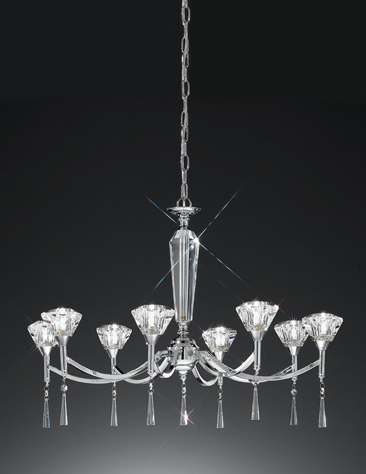 Classic 8 Arm Chandelier Polished Chrome Crystal Glass Shades Drops