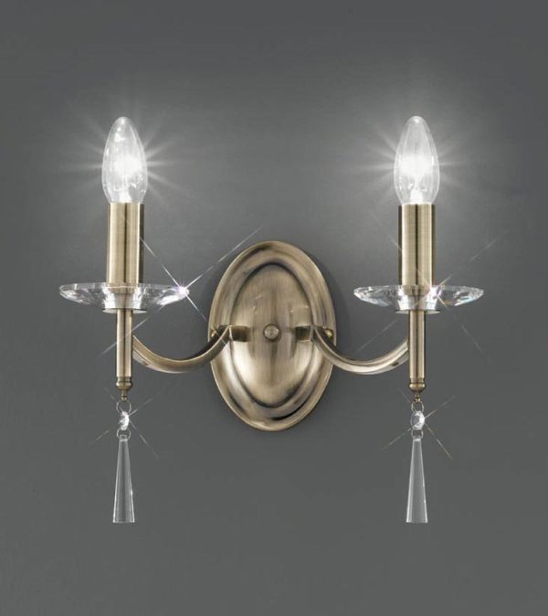 Classic 2 Lamp Twin Wall Light Bronze Finish Crystal Sconces Drops