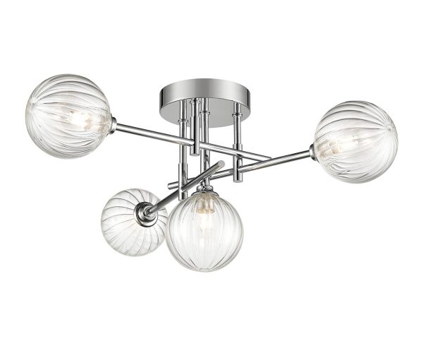 Modern industrial 4 light bathroom ceiling semi flush with ribbed glass