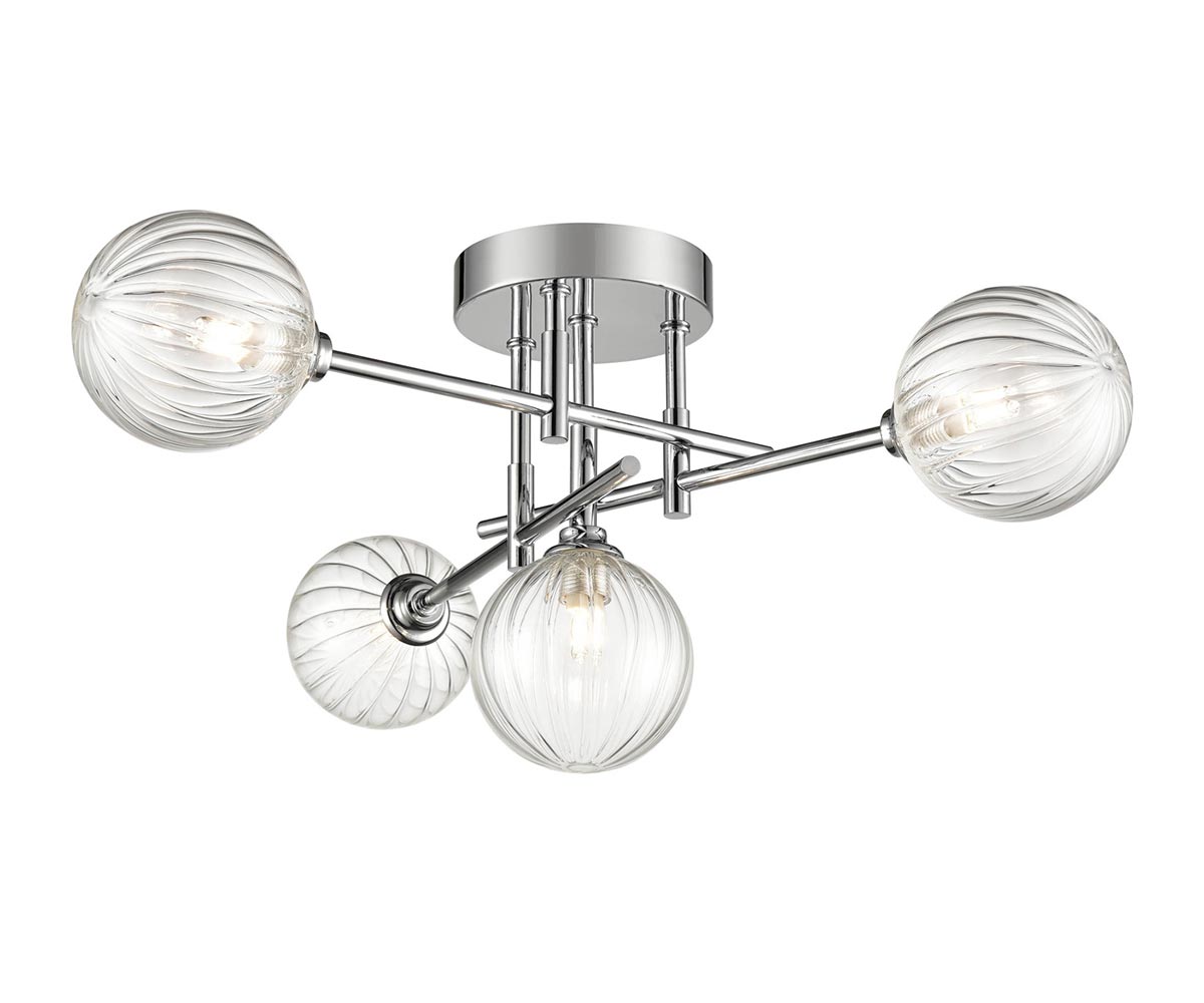 Modern Industrial 4 Light Bathroom Ceiling Light Chrome Ribbed Glass