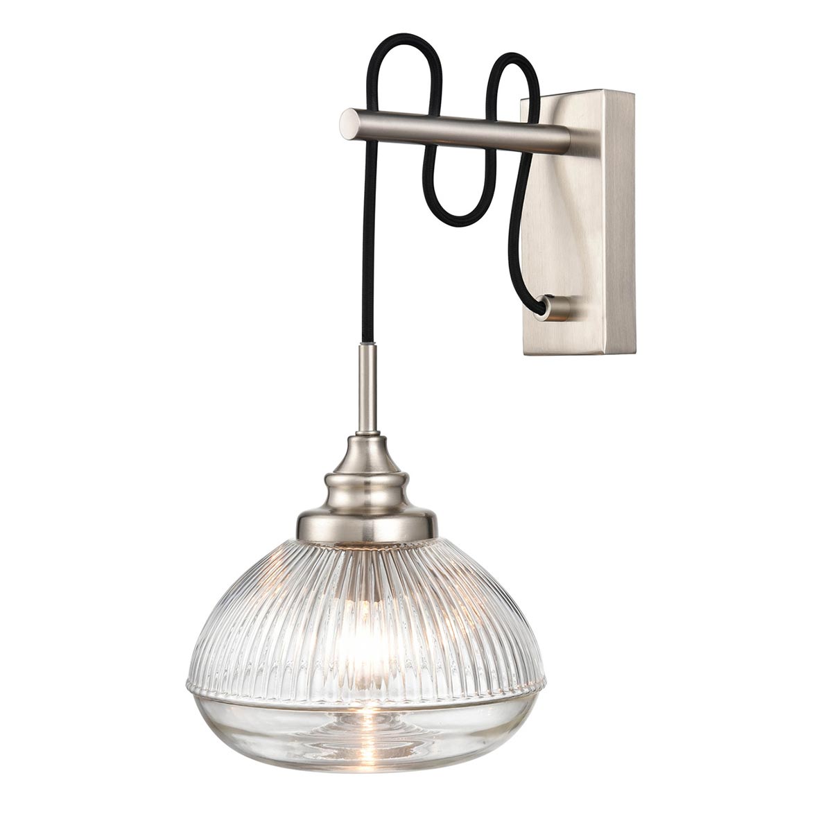 Classic 1 Light Clear Ribbed Glass Hanging Wall Light Satin Nickel