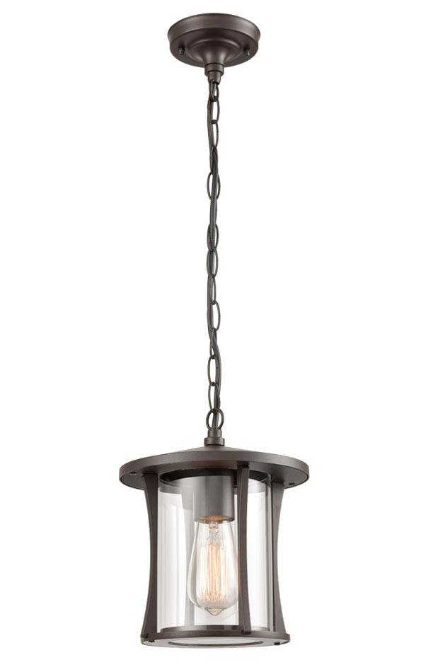 Modern 1 Light Small Hanging Outdoor Porch Lantern Brown Clear Glass