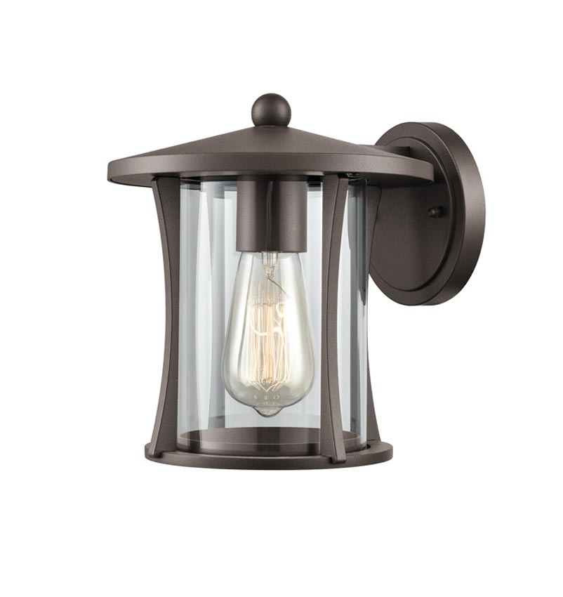 Modern 1 Light Small Outdoor Wall Lantern Brown Clear Glass IP44