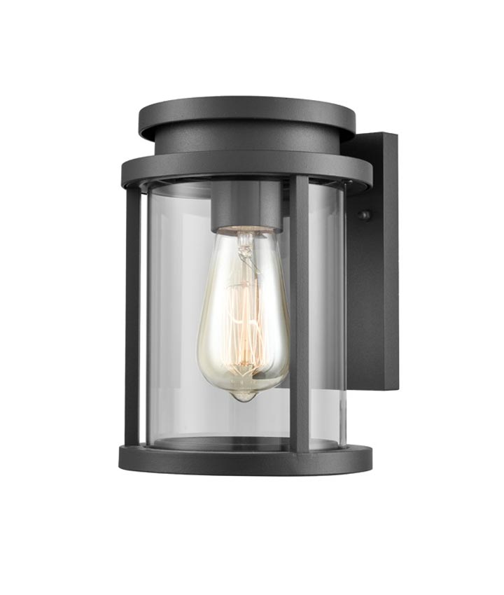 Modern 1 Light Small Outdoor Wall Lantern Charcoal Clear Glass IP44