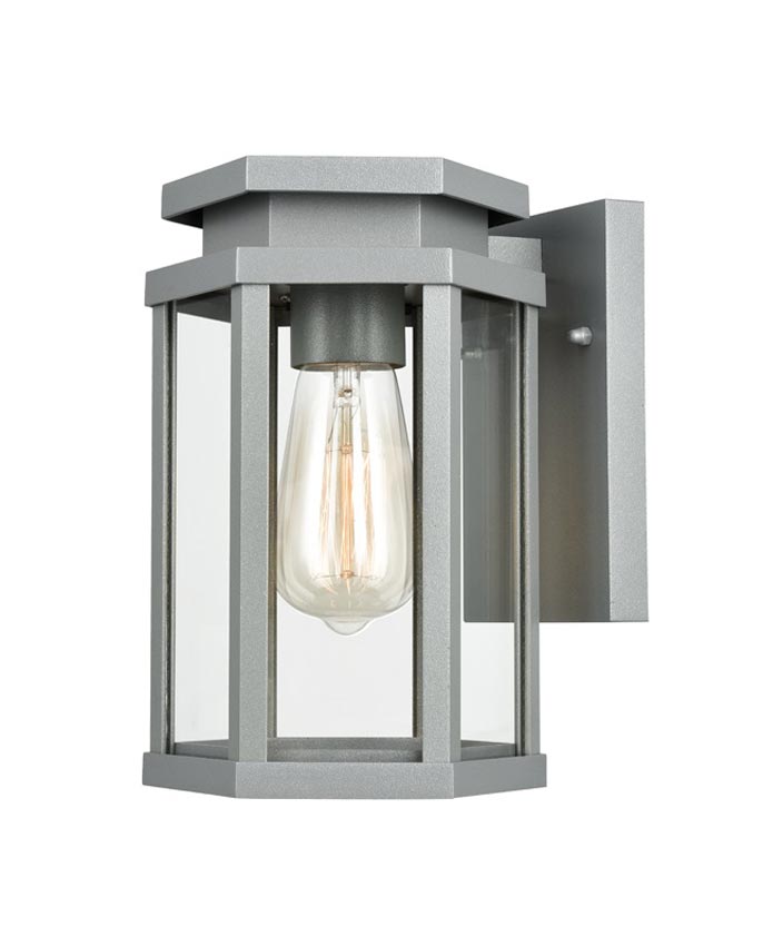 Small 1 Light Hexagonal Outdoor Wall Lantern Silver Grey Clear Glass