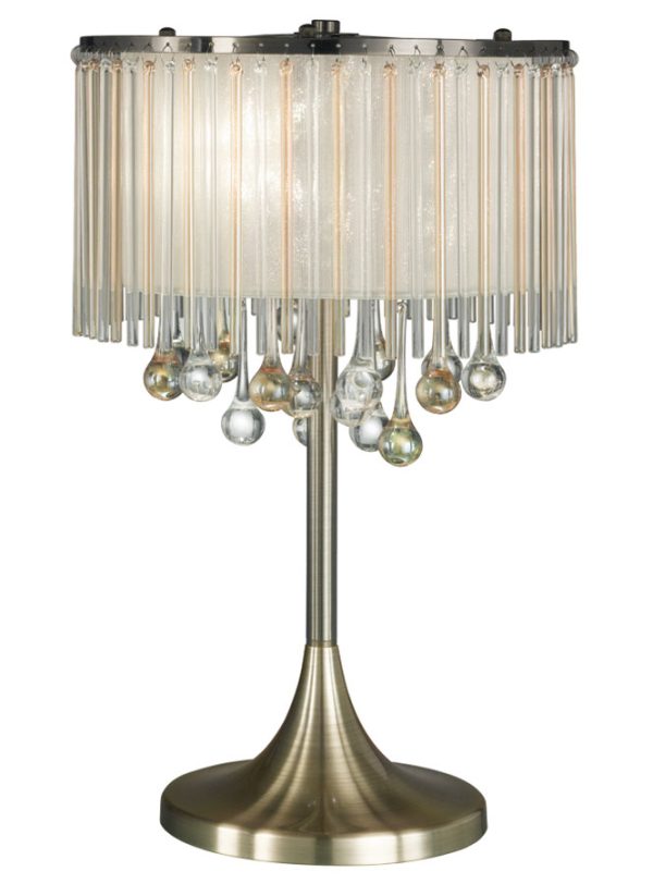 Contemporary 3 Light Table Lamp Bronze Cream Shade Glass Drops