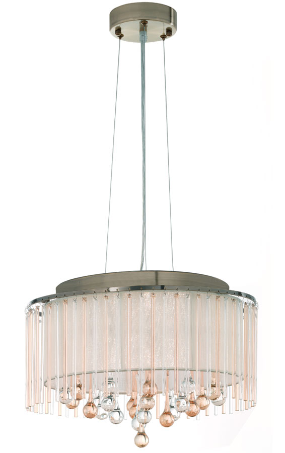 Contemporary 6 Light Ceiling Pendant Bronze Cream Shade Glass Drops