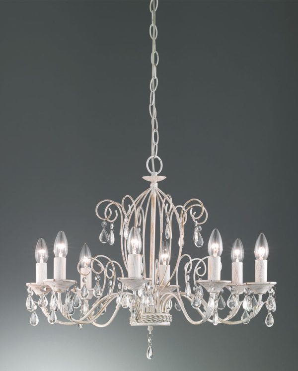 Franklite FL2355/8 Aria 8 arm ironwork chandelier in white and gold with crystal drops