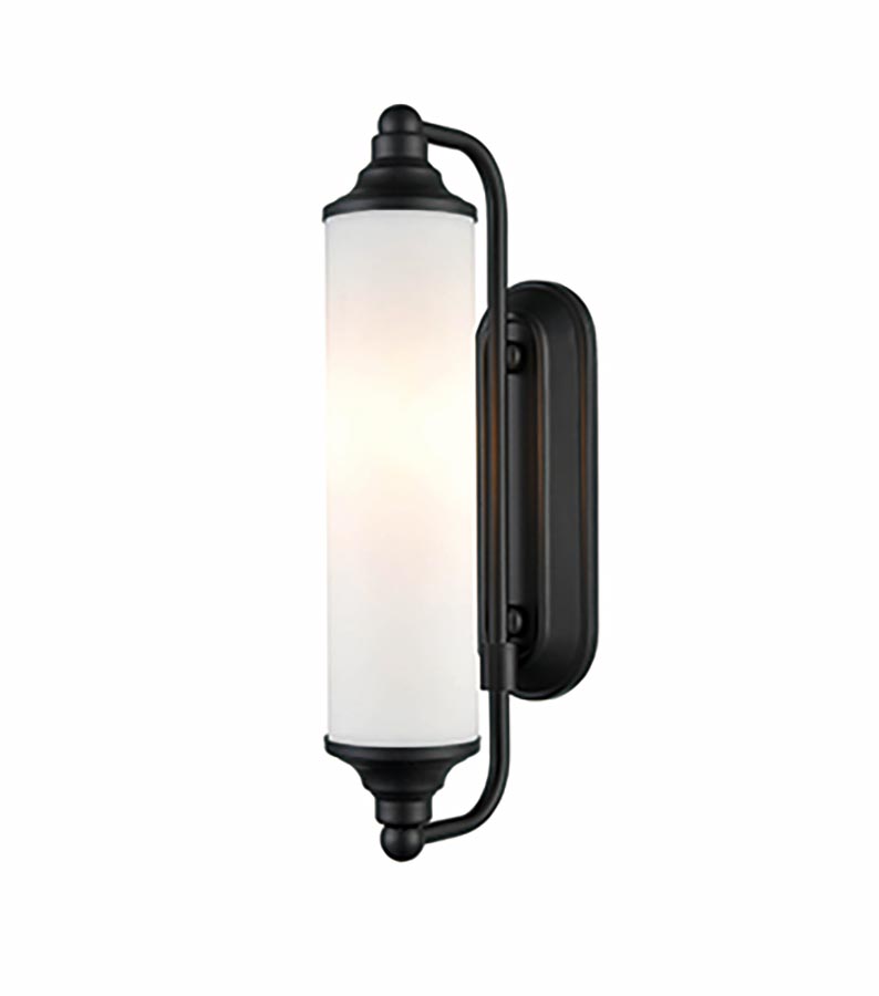 Art Deco Style Bathroom Wall Light Matt Black Opal White Glass IP44