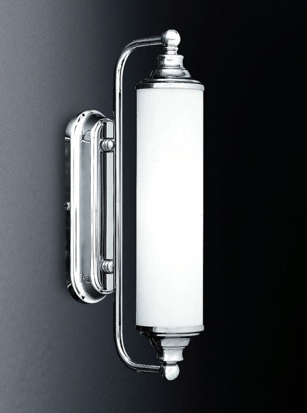 Art Deco Style Bathroom Wall Light Chrome Opal White Glass IP44