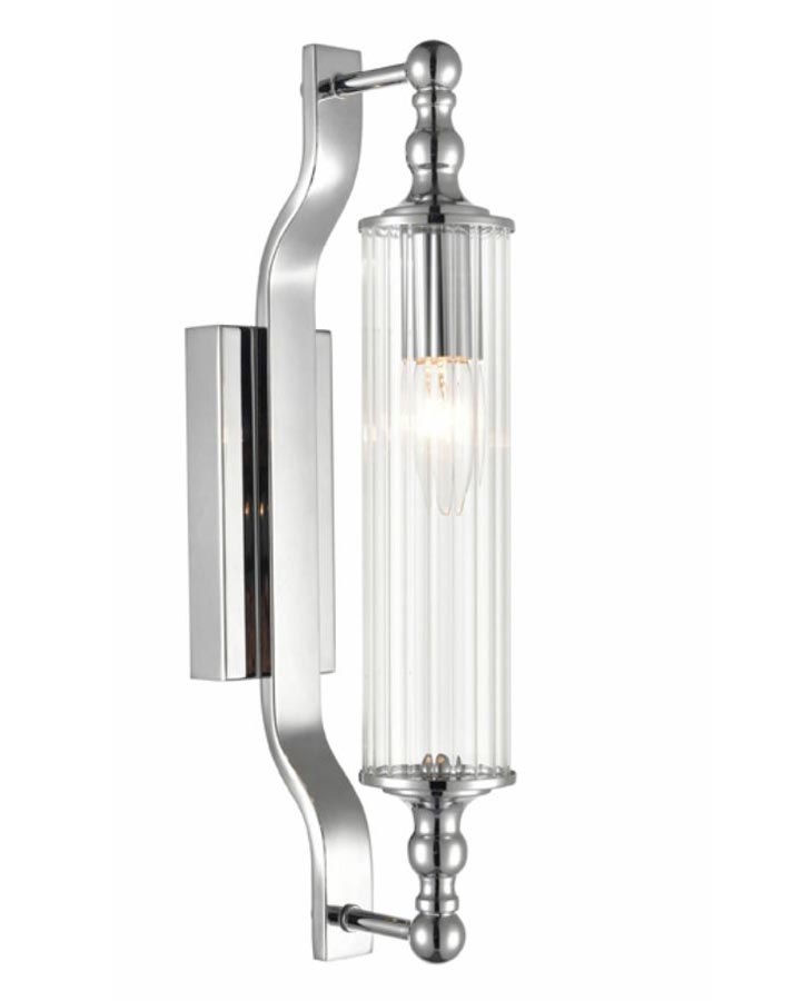 Art Deco Style Bathroom Wall Light Chrome Ribbed Clear Glass IP44