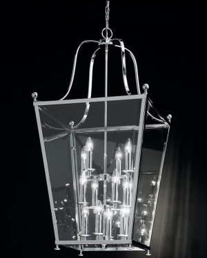 Franklite LA7003/12 Atrio very large 12 light chrome hanging lantern black background