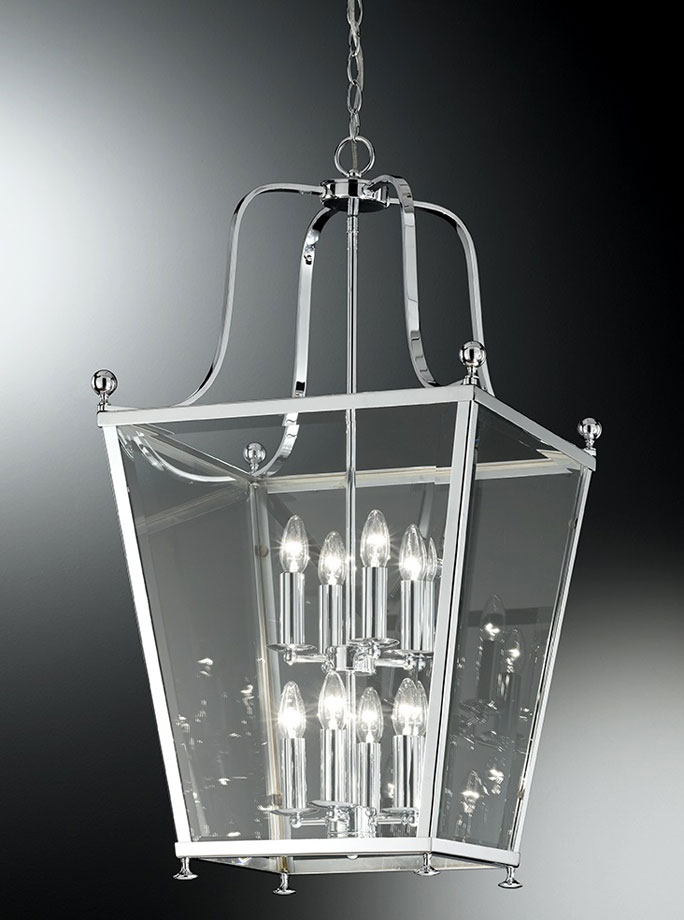 Large Edwardian Style 8 Light Hanging Lantern Polished Chrome