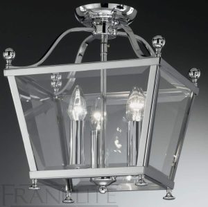 Franklite LA7002/3 Atrio chrome flush mount 3 light ceiling lantern grey background