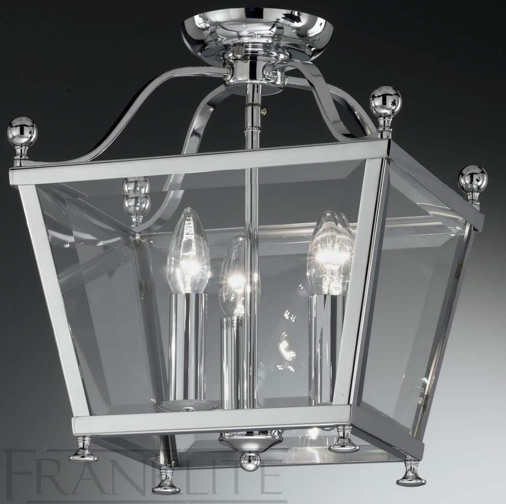 Edwardian Style Flush Mount 3 Light Ceiling Lantern Polished Chrome