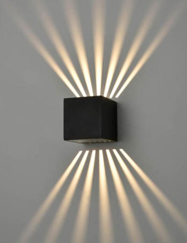 Small Cube 1 Light LED Exterior Up Down Wall Light Matt Black IP54