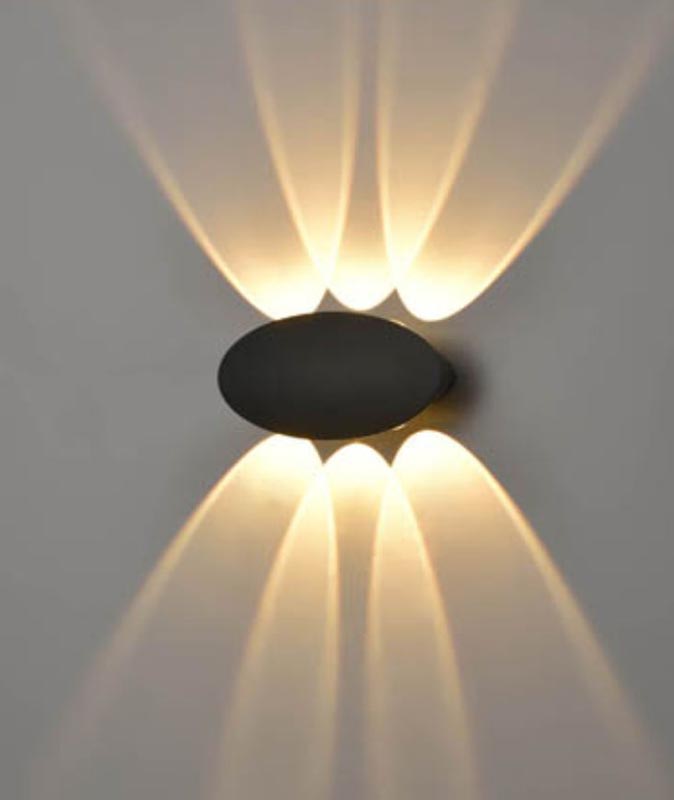 Small Oval 6 Light LED Exterior Up Down Wall Light Matt Black IP54