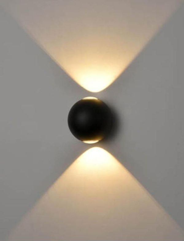 Small Round 2 Light LED Exterior Up Down Wall Light Matt Black IP54