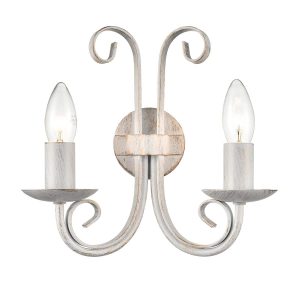 Italian ironwork 2 lamp twin wall light in white and brushed gold