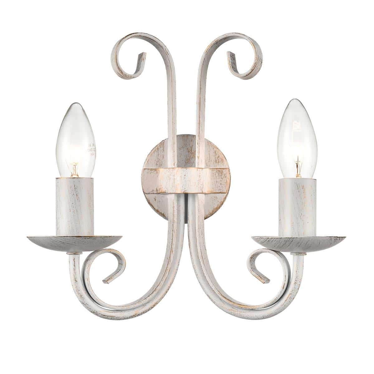 Italian Ironwork Classic 2 Lamp Twin Wall Light White Brushed Gold