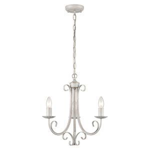 Italian ironwork 3 light dual mount chandelier in white & brushed gold full height