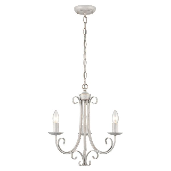 Italian ironwork 3 light dual mount chandelier in white & brushed gold full height