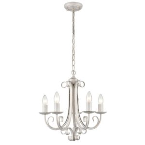 Italian ironwork 5 light dual mount chandelier in white & brushed gold full height