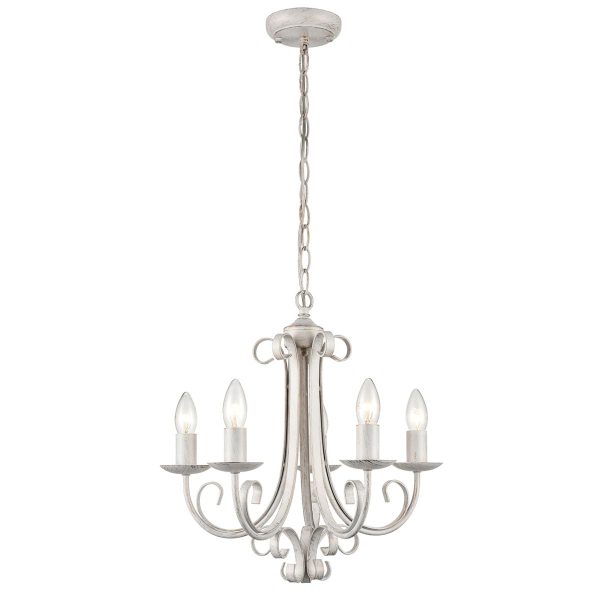Italian ironwork 5 light dual mount chandelier in white & brushed gold full height