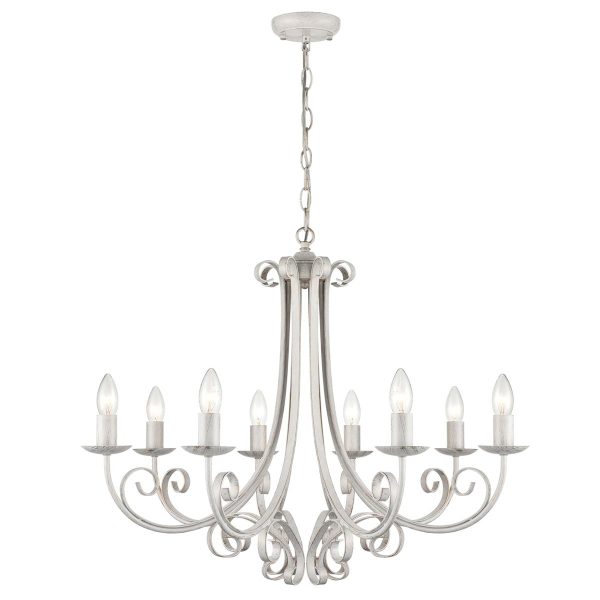Italian ironwork traditional 8 light chandelier in white and brushed gold