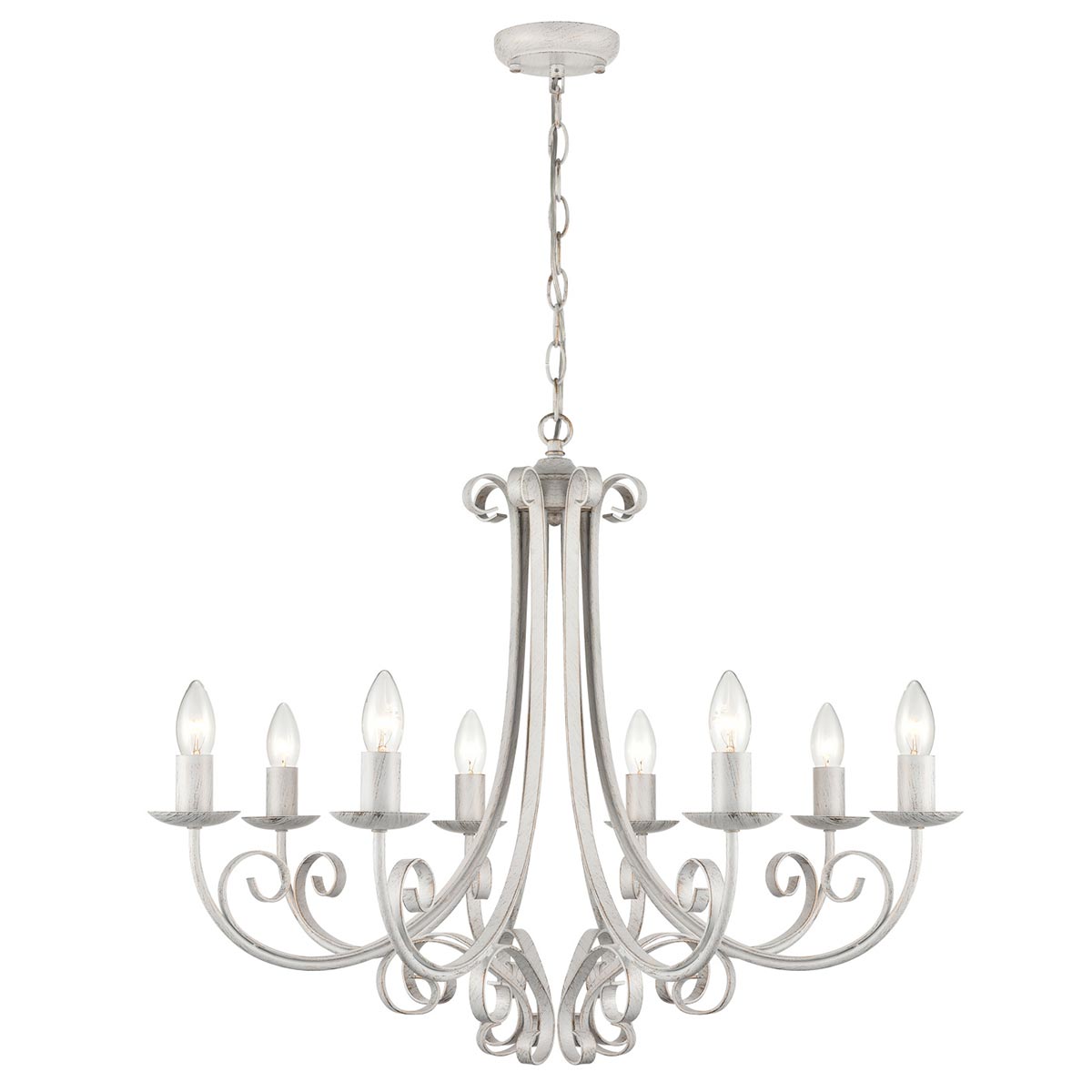 Italian Ironwork Traditional 8 Light Classic Chandelier White Brushed Gold