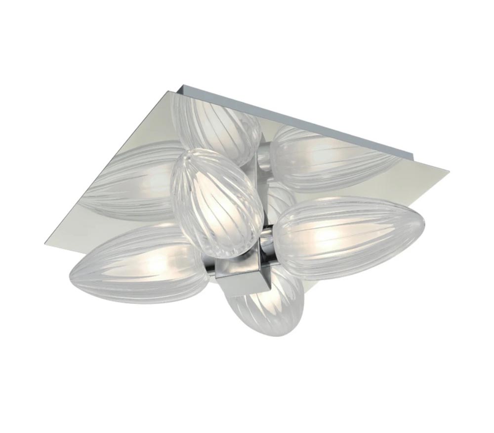 Flush Bathroom Ceiling 4 Light Polished Chrome Oval Glass Shades IP44