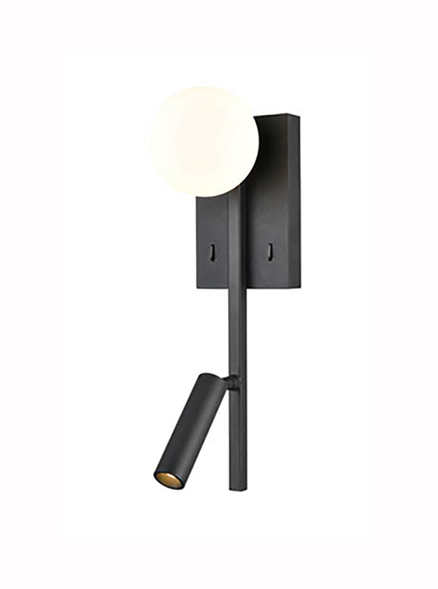 Contemporary Switched LED Bedside Wall Reading Light USB Port Black