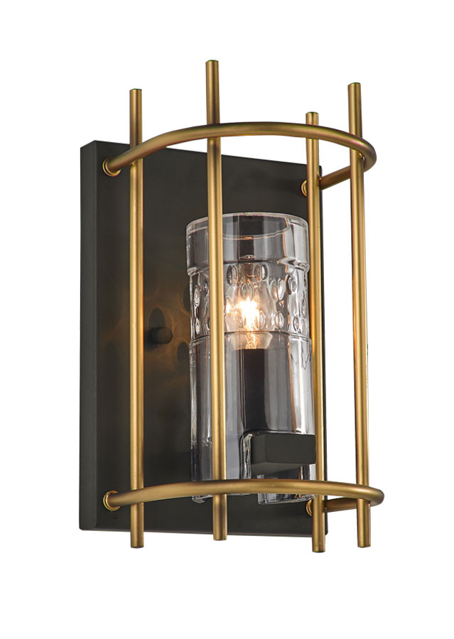 Retro Style Single Lamp Wall Light Antique & Matt Gold Glass Shade