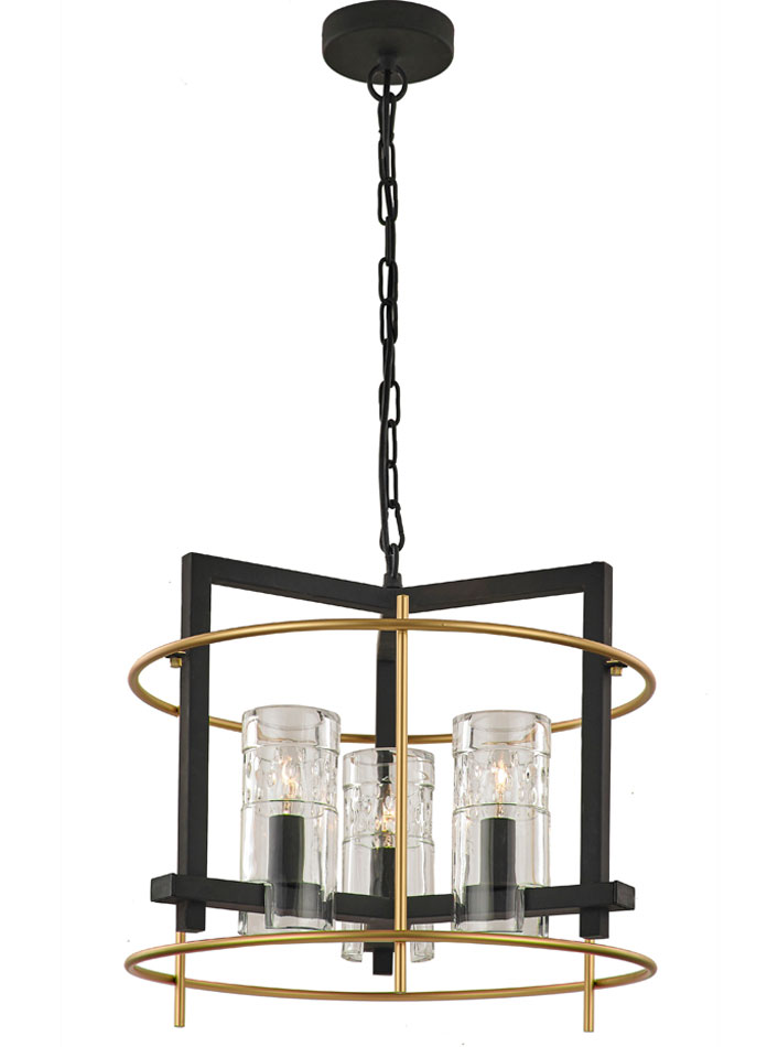 Retro Style 3 Light Ceiling Pendant Antique & Matt Gold Glass Shades