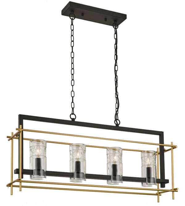 Franklite FL2368/4 Bistro 4 light trough ceiling pendant antique & matt gold ironwork