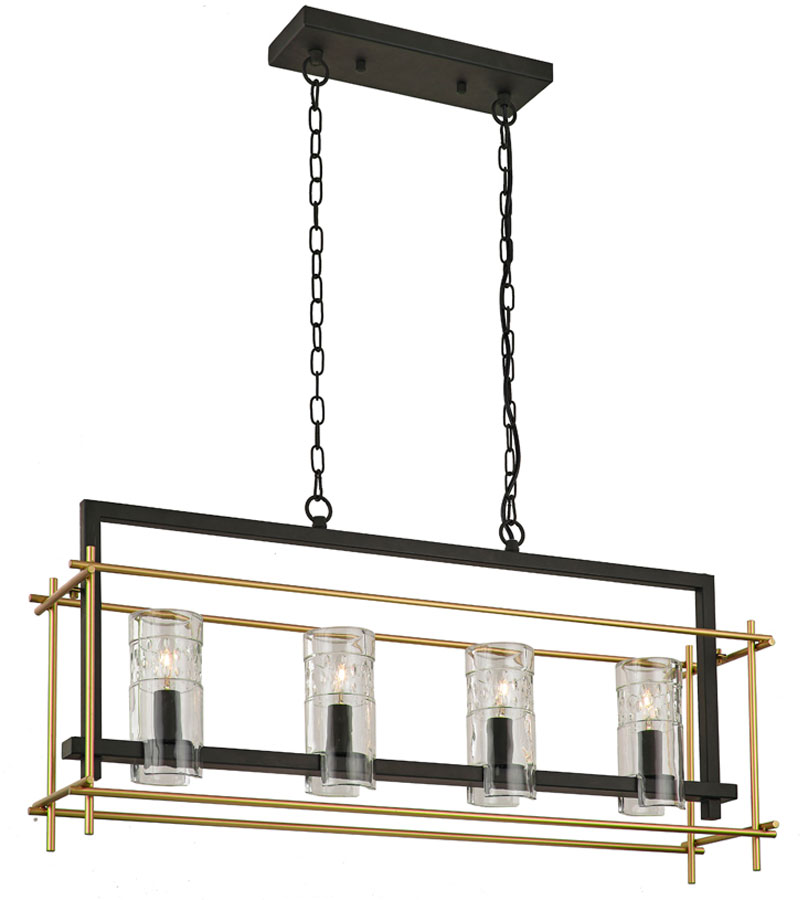 Retro Style 4 Light Ceiling Pendant Antique & Matt Gold Glass Shades