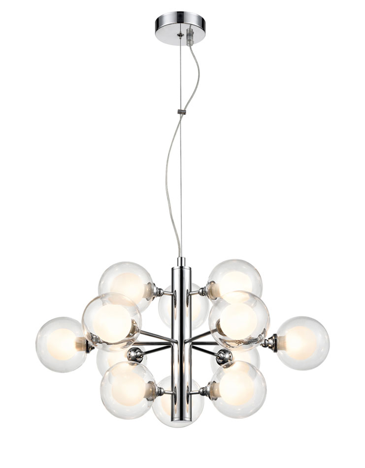 Modern 12 Lamp Pendant Ceiling Light Polished Chrome Bubble Shades