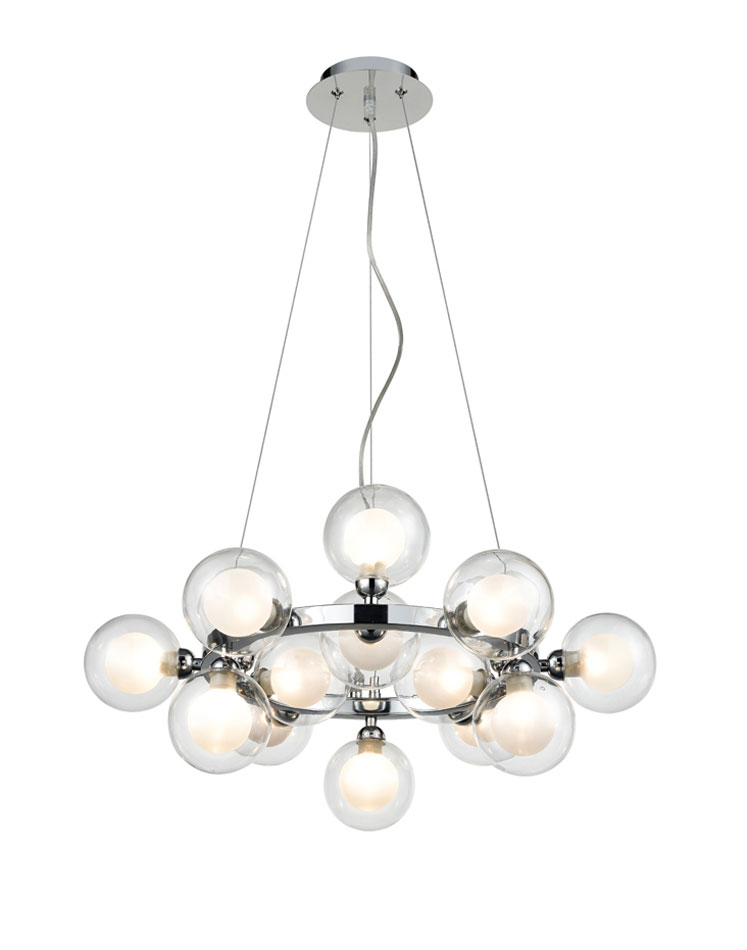 Modern 15 Lamp Pendant Ceiling Light Polished Chrome Bubble Shades