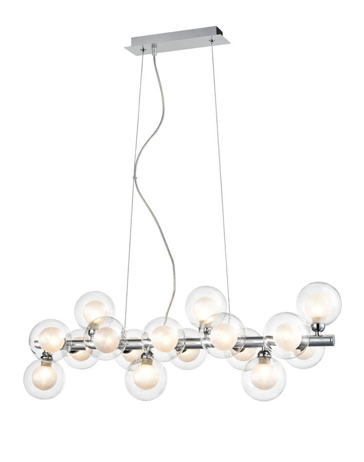 Modern 16 Light Ceiling Pendant Bar Polished Chrome Bubble Shades