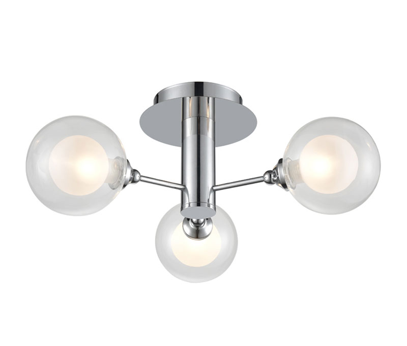 Modern 3 Lamp Semi Flush Ceiling Light Polished Chrome Bubble Shades - Chrome 3 Lamp Ceiling Light