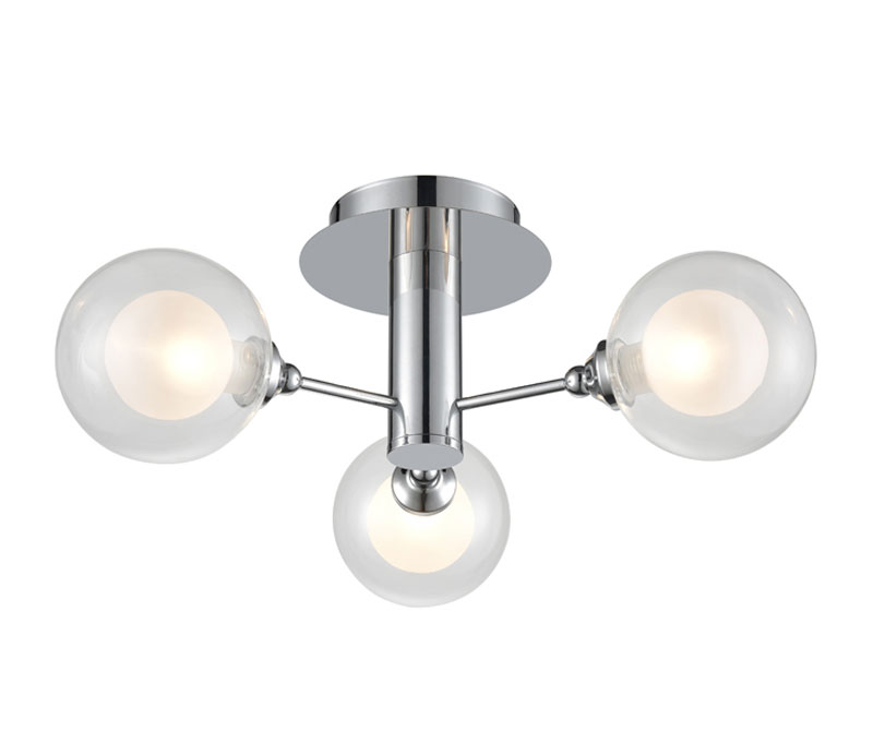 Modern 3 Lamp Semi Flush Ceiling Light Polished Chrome Bubble Shades