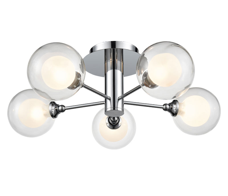Modern 5 Lamp Semi Flush Ceiling Light Polished Chrome Bubble Shades - Modern Flush Ceiling Lamp Shades