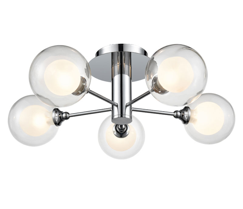 Modern 5 Lamp Semi Flush Ceiling Light Polished Chrome Bubble Shades