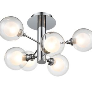 Modern 6 Lamp Semi Flush Ceiling Light Polished Chrome Bubble Shades