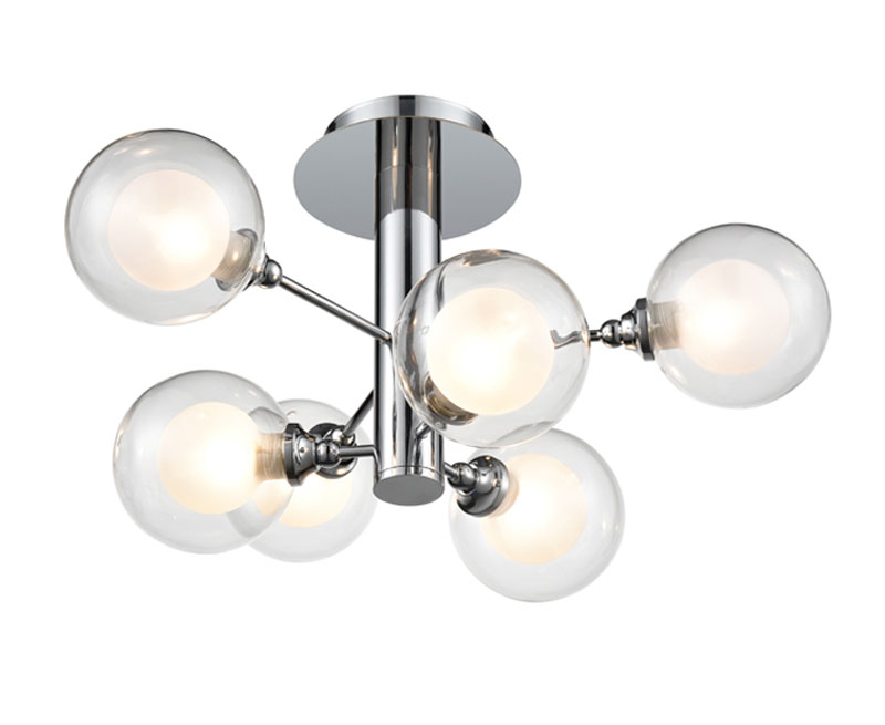 Modern 6 Lamp Semi Flush Ceiling Light Polished Chrome Bubble Shades - Modern Flush Ceiling Lamp Shades